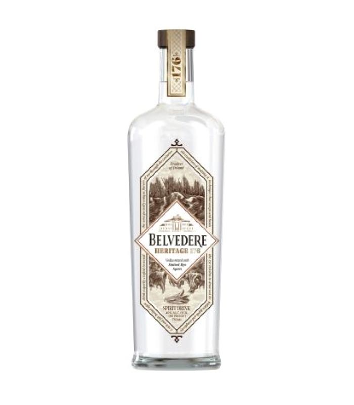 Belvedere Heritage 176 vodka boca s tradicionalnim natpisima.