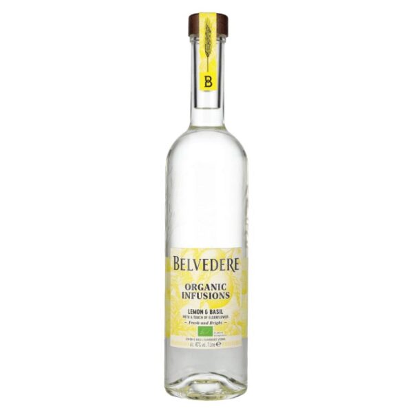Belvedere Organic Infusions Lemon & Basil boca s etiketom limuna i bosiljka.