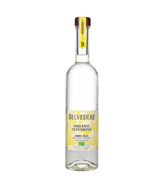 Belvedere Organic Infusions Lemon & Basil boca s etiketom limuna i bosiljka.