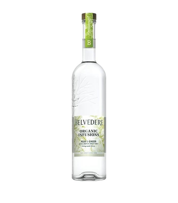 Belvedere Organic Infusions Pear & Ginger boca s etiketom kruške i đumbira.