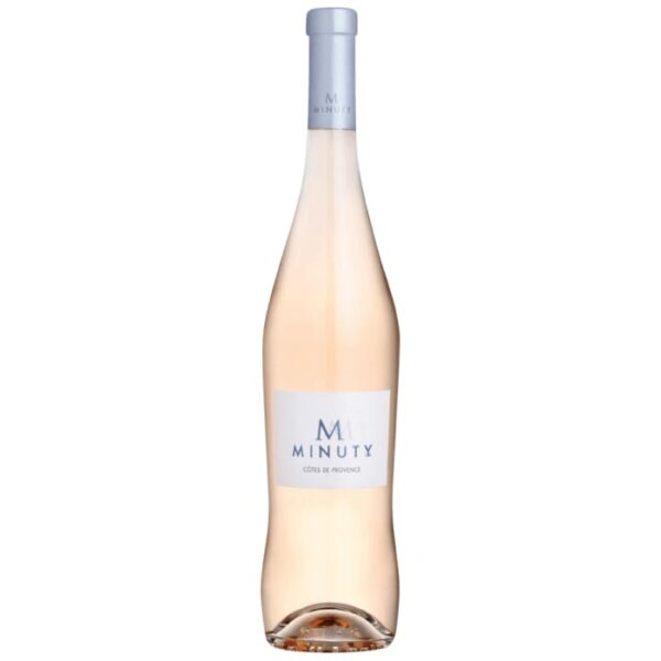 Château Minuty M Rosé boca vina s prepoznatljivom etiketom.