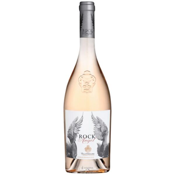 Château d'Esclans Rock Angel Rosé boca vina s prepoznatljivom etiketom.