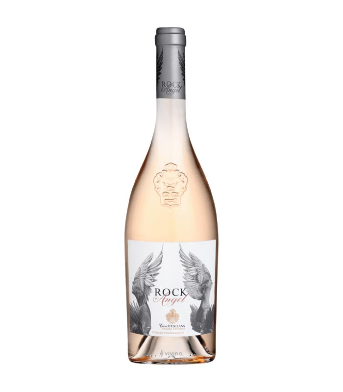 Château d'Esclans Rock Angel Rosé boca vina s prepoznatljivom etiketom.