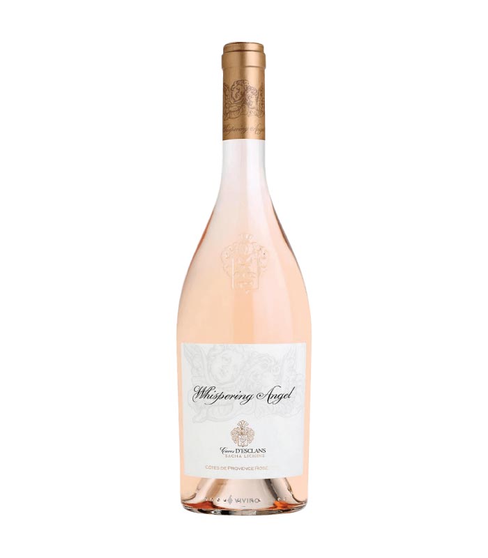 Château d'Esclans Whispering Angel Rosé boca vina s prepoznatljivom etiketom.