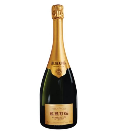 Krug Grande Cuvée boca šampanjca s prepoznatljivom etiketom.