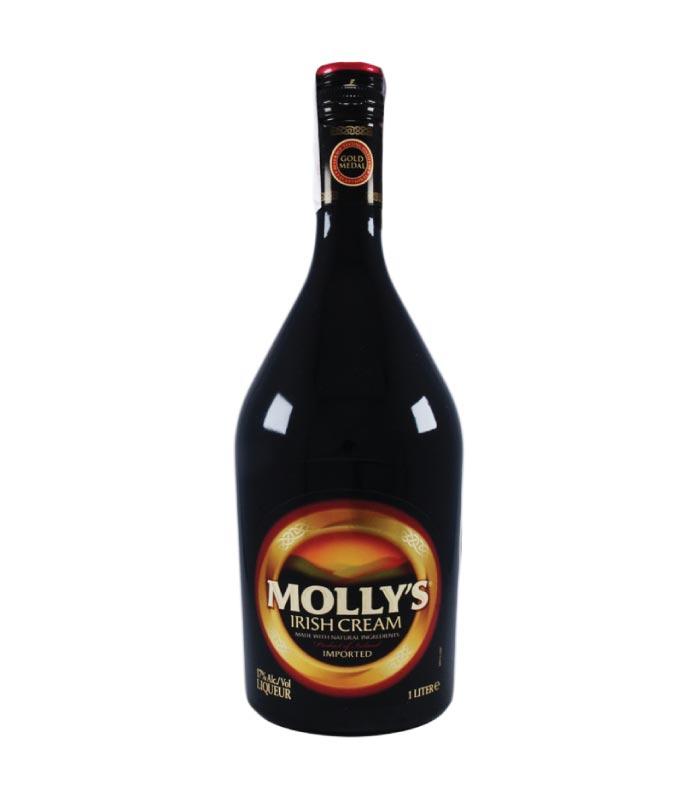 MOLLY's Irish Cream Liqueur boca likera sa etiketom.
