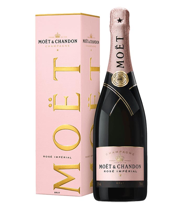 Moët & Chandon Impérial Rosé boca šampanjca s prepoznatljivom etiketom.