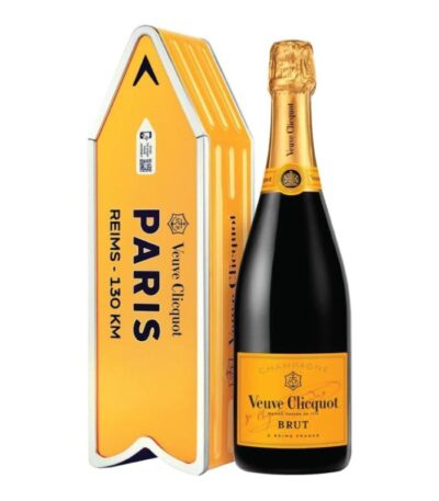Veuve Clicquot Yellow Label boca šampanjca s prepoznatljivom žutom etiketom.