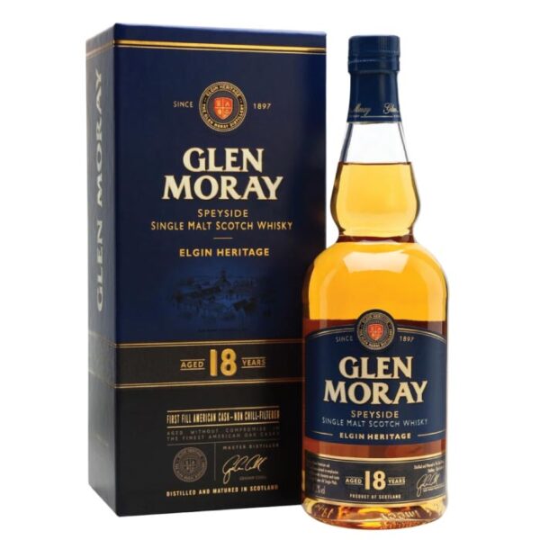 Glen Moray 18 Y.O. Single Malt Scotch Whisky boca.
