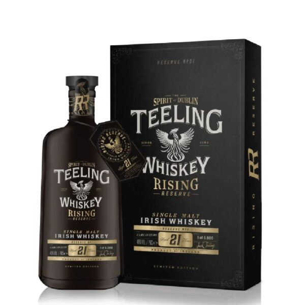 Teeling Single Malt 21 Y.O. Rising Reserve No. 3 boca viskija sa etiketom.