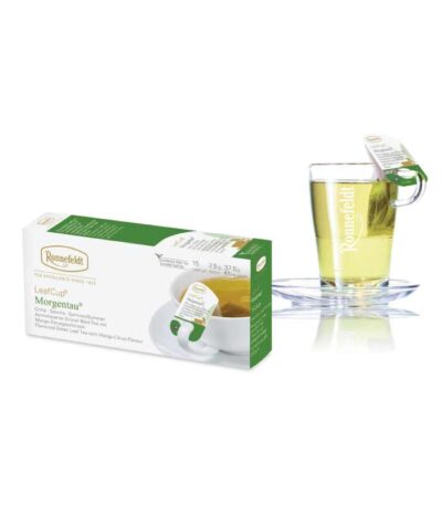 Ronnefeldt LeafCup Morgentau zeleni čaj pakovanje i latice cveća