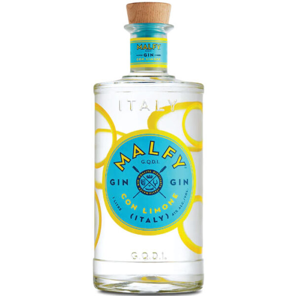 Jarko žuta boca Malfy Gin Con Limone sa kriškama svježeg limuna