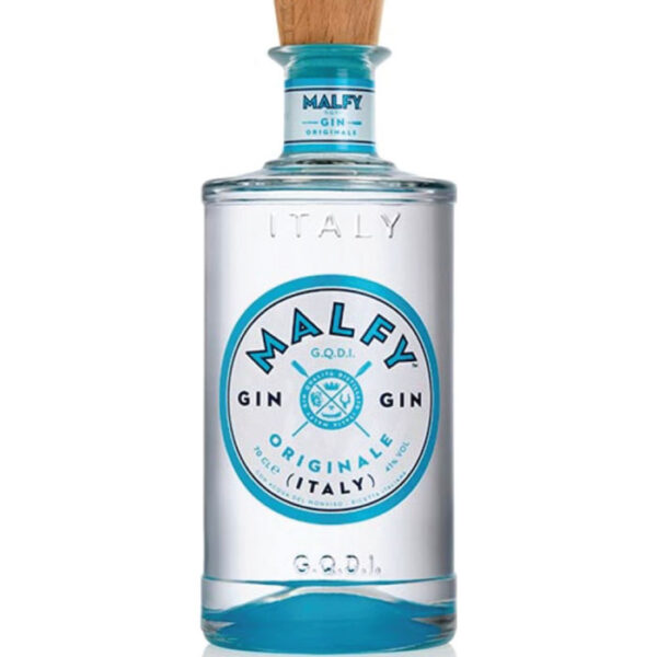 Luksuzna boca Malfy Gin Originale sa plavim detaljima i puno leda